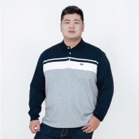 【MAXON 馬森大尺碼】台灣製/深藍灰白條棉柔長袖POLO衫XL-4L(83806-58)