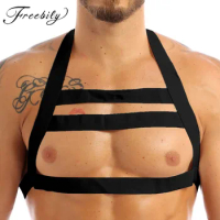 Mens Sexy Elastic Body Chest Harness Belts Shoulder Straps Lingerie Gay Male Halter Neck Hollow Out Nightclub Costume Clubwear