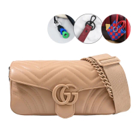 【GUCCI 古馳】GG Marmont 經典山字絎縫紋肩斜寬背帶三用秀包鍊包(裸膚 買就送BV隨機吊飾鑰匙圈)