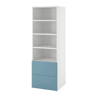 SMÅSTAD/PLATSA 書櫃, 白色 藍色/附2個抽屜, 60x57x181 公分