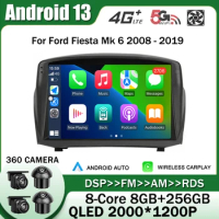 Car Radio Multimedia Video Player Navigation GPS CarPlay 2Din No DVD RDS Android 13 For Ford Fiesta Mk 6 2008 - 2019