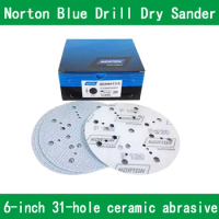 Norton blue drill dry sanding paper 6-inch 31-hole back felt sanding car polishing self-adhesive round grinding sheet 50