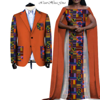 Two Piece Set African Dashiki Print Couple Clothing for Lovers Men's Blazer and Women's Party Wedding Dress Plus Size WYQ270