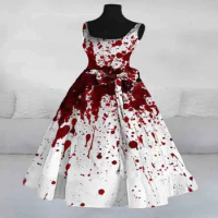 Ladies' Halloween Bloody Print Casual Party Round Neck Sexy Sleeveless Dress