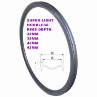 700C Gravel Super Light Carbon Fiber Rims Tubeless Hookless 25mm Internal Width 30 35 40 45mm Depth Toray T800