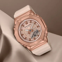 【CASIO 卡西歐】G-SHOCK 八角形錶殼 閃耀粉米 雙顯腕錶 40.4mm(GM-S2100PG-4A)