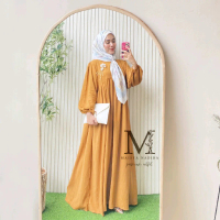 Dress Maxy Muslim  Wanita Dewasa Polos Bahan Linen Gamis Lebaran Panjang Pesta