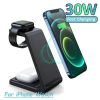 30W 3 In 1 Wireless Charger Stand For iPhone 14 13 12 11 XS XR X Fast Charging Dock Station for Apple Watch 8 7 Airpods Pro