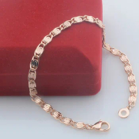 4MM Women Bracelet Men 585 Rose Gold Color Snail Smart Chains