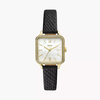 FOSSIL 28mm 女錶 方形手錶 黑色真皮錶帶 珍珠母貝錶盤 腕錶 BQ3918 (現貨)▶指定Outlet商品5折起☆現貨