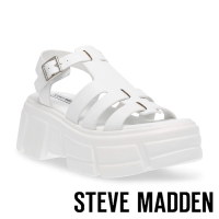 【STEVE MADDEN】ADDISYN 真皮寬帶厚底涼鞋(白色)