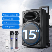 150W 15 inch subwoofer karaoke speaker bluetooth speaker column outdoor square dance speaker wireless microphone TF AUX U disk