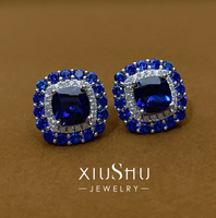 XIUSHU高定珠寶人工藍寶石耳釘復古拼鉆925純銀小設計珠寶款