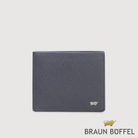 【BRAUN BUFFEL 德國小金牛】台灣總代理 尚恩A 8卡中間翻零錢袋短夾-藍色(父親節禮物/BF354-318-NY)