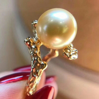 DIY珍珠配件 S925純銀珍珠戒指空托 個性指環托女 配10-11mm圓珠