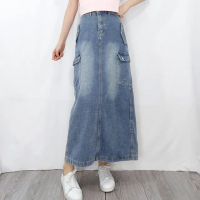 【buyer 白鵝】後鬆緊 工裝 牛仔裙 長裙(藍)