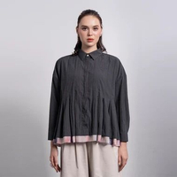 Kami Shanaya Pleated Top Atasan Lengan Panjang Wanita L Grey