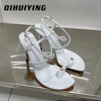 2024 Newest Summer Real Leather Thongs Super High Heel 10cm Woman Sandals Street Style Pumps Female Handmade Zapatos De Mujer