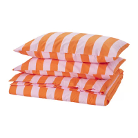 SLÅNHÖSTMAL 被套附2個枕頭套, 橘色/粉紅色/條紋, 200x200/50x80 公分
