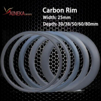 Ainekasports 700C full Carbon rims 30/38/50/60/80mm Depth 25mm width Tubeless Clincher Tubular for Road Bike Rim