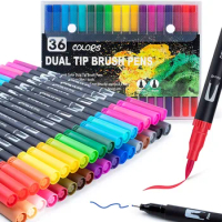 12/24/36 Colours Double Fibre-Tip Pens,Watercolor Art Markers Brush Pen Dual Tip Fineliner Drawing,Set Art Supplies for student