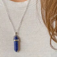 Lapis Lazuli necklace, Stainless steel necklace, Silver layered necklace, Lapis Lazuli point necklace, Mother's day gift