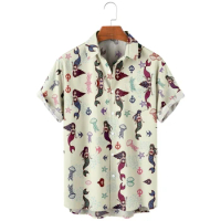 Men's Hawaiian Shirt loose top 6xl 3D mermaid print men's shirt fashion shirt men's T-shirt breathable summer short sleeve