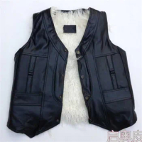Man Genuine Leather Male Long Wool Fur Vest Thermal Sheepskin Waistcoat Cotto The Elderly Cashmere Sweater Vest,