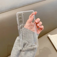 Transparent Card Slot Bag Phone Case For Samsung Galaxy S23 S22 S21 S20 Ultra FE S10 S9 S8 Plus Lite Shockproof Soft Cover