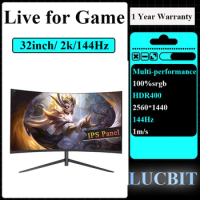 LUCBIT 32inch Computer Monitor 2K 144hz 165hz 1MS Curved Screen for Desktop Display