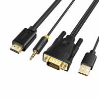 【LineQ】VGA轉HDMI公對公頭轉接線 2米(音源版)