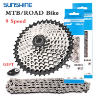 SUNSHINE 9 Speed Flywheel Shimano Road Bike Chain Set HG53 HG93 KMC X9 Chains 11-25T/28T/32T/36T/40T/42T 9V MTB Bicycle Cassette