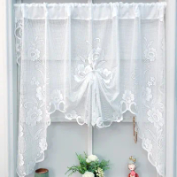 Rustic Lace Curtains Tie Up Roman Curtain for Kitchen &amp; Partition Door Curtain Rod Pocket Short Curtain Panel Home Decor 1 Piece