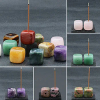 Natural Crystal Incense Sticks Tray Fragrant Censer Burner Square Gemstones Healing Stone Base Stand Holder Home Decoration