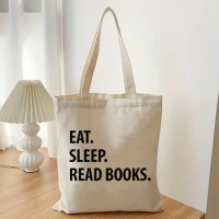Eat Sleep Read Books Pattern Luggage Bag, Fashion Eco Friendly Woman's Tote Bag, Funny Canvas Shopping Travel Bag, Beach Bolso
