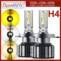 BraveWay H4 LED Headlight Bulbs for Car LED H4 Canbus LED Light Bulbs 12V 24V 80W 12000LM High Beam+Low Beam 3000K+4300K+6000K