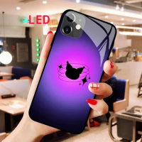 Luminous Tempered Glass phone case For Apple iphone 13 14 Pro Max Puls mini KUROMI Fashion Luxury RGB LED Backlight new cover