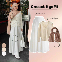 Isharaproject - HyeMi - Setelan Wanita 3in1 ( Rok A-Line Scuba + Outer Cardigan Rajut + Hijab Pashmi