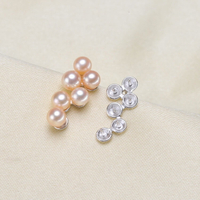 DIY珍珠耳釘配件 925銀葡萄款耳釘空托 時尚款女 配3-4mm圓扁珍珠