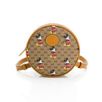 GUCCI古馳 限定迪士尼聯名款經典雙G老花米奇印花圓餅包/後背包