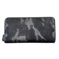 【二手名牌BRAND OFF】PRADA 普拉達【再降價】黑灰色 迷彩 尼龍 拉鍊長夾