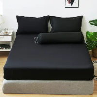Solid Color Black All-inclusive Mattress Cover Soft Sanding King Queen Size Bed Fitted Sheet Not Including Pillowcase