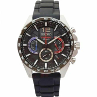 SEIKO精工 SSB347P1手錶 運動 時尚黑 三眼計時 橡膠錶帶 男錶