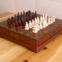2.5kgs by DHL High end gift Antique chess Collectibles Vintage 32 chess set Terracotta Army pieces wooden table chess pieces