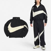 Nike 外套 Swoosh Jacket 男款 黑 米白 防潑水 寬鬆 大勾勾 可收連帽 風衣 夾克 FB7878-010