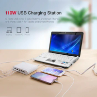 110W 10-Port Super Fast Charging for Laptop Phone Tablet USB Type C Charger Adapter for MacBook Pro 15 MacBook Pro 13 iPhone 13