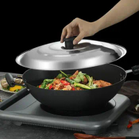 Black Plastic Knot Stainless Steel Pot Lid Household Anti- Spill Anti-Scald Pot Cover Round 32/34/36/38/40cm Wok Lid Pan