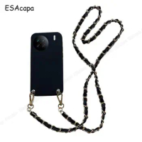 For VIVO X90 PRO PLUS Crossbody Metal chain Leather Lanyard Phone Case For VIVO X90 5G Soft tpu shockproof protection BACK Cover