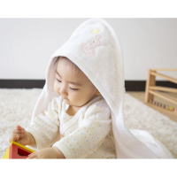 【日本IWASHITA】日本製100%純棉極柔連帽浴袍浴巾斗篷 嬰兒兒童有機棉毛毯抱被蓋毯吸水速乾兩用(米白色)