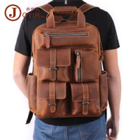 Customized Crazy Horse Leather Backpack Large Capacity Leather Backpack Business Casual 17-Inch Computer Backpack Men's Bag